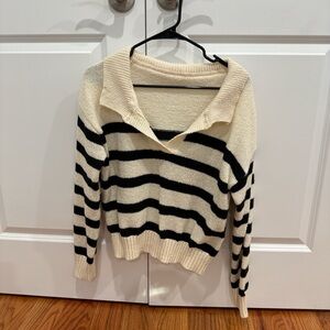 Striped Black and Cream Women's Sweater